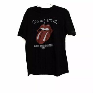 The Rolling Stones Mens Black T Shirt Graphic Tee Red Tongue 1975 Short Sleeve L